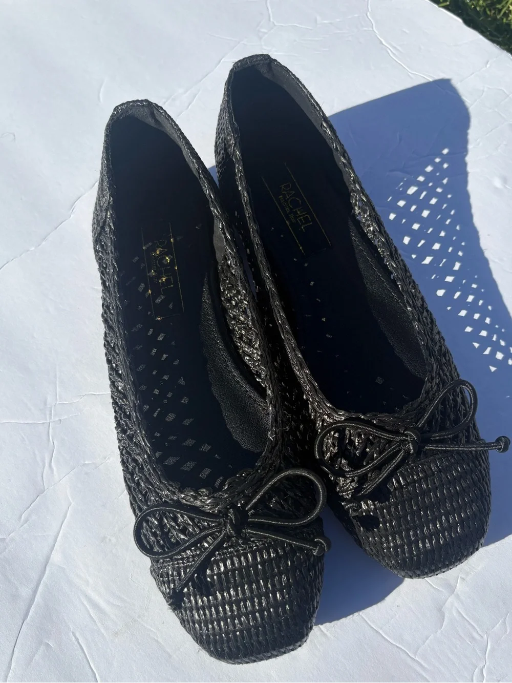 RACHEL Rachel Roy Black Woven Ballet Flat with Bow Accent